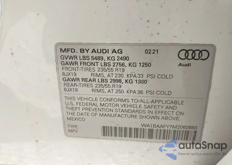 2021 Audi Q5 Premium Plus 45 Tfsi Quattro S Tronic z USA, uszkodzony, nr VIN WA1BAAFY7M2060693